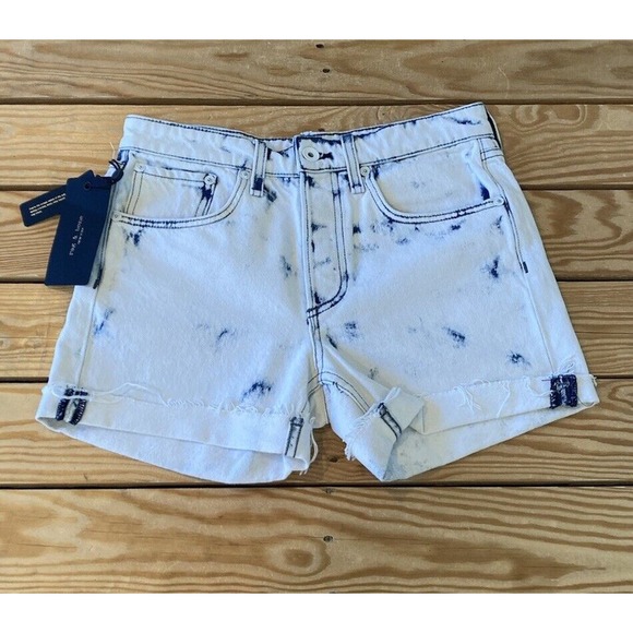 NWT $195 Rag & Bone Rosa Mid Rise Shorts Size 23 Women’s White Blue